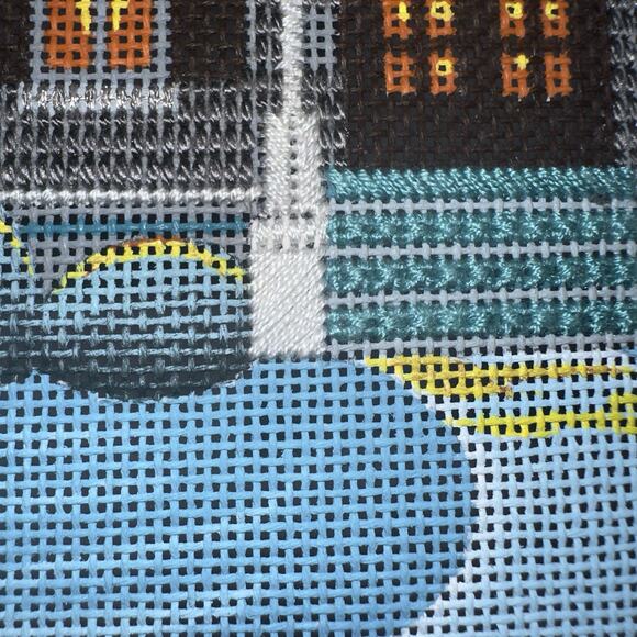 Peter Ashe Hand-Painted Needlepoint Canvas Victorian House Snowy Incomplete - Picture 9 of 16